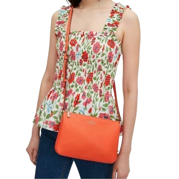 Kate Spade Leather Coral Triple Gusset Crossbody Bag - Picture 1 of 5